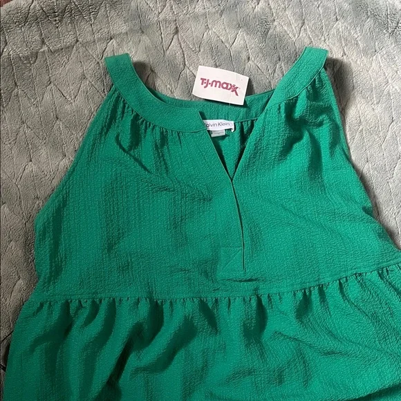 Calvin Klein Emerald Green Sleeveless Tiered Dress - Picture 2 of 6